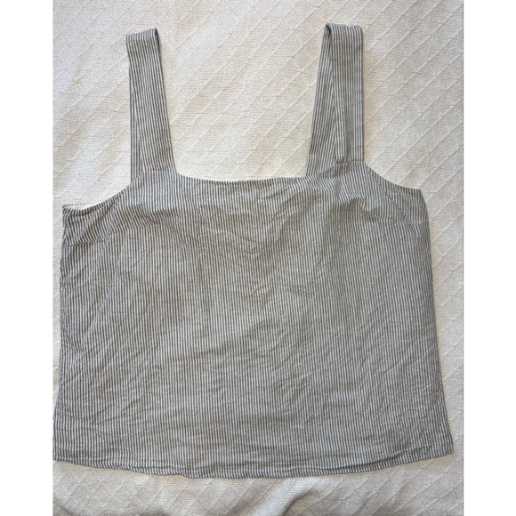 J. Crew Factory Gray & White Railroad Striped Square Neck Tank Top Sz Large GUC - Picture 2 of 7